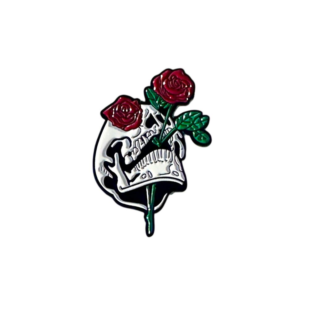 Skull and Roses Enamel Pin - Picture 1 of 3